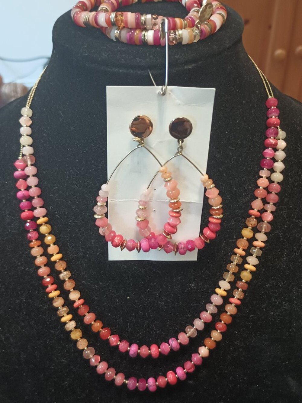Loft Sunset Pink and Orange Ombre Necklace and Earrings Set (NWT)